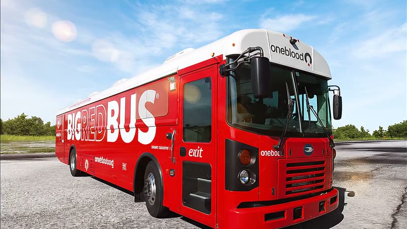 The OneBlood Big Red Bus, a frame from the OneBlood films